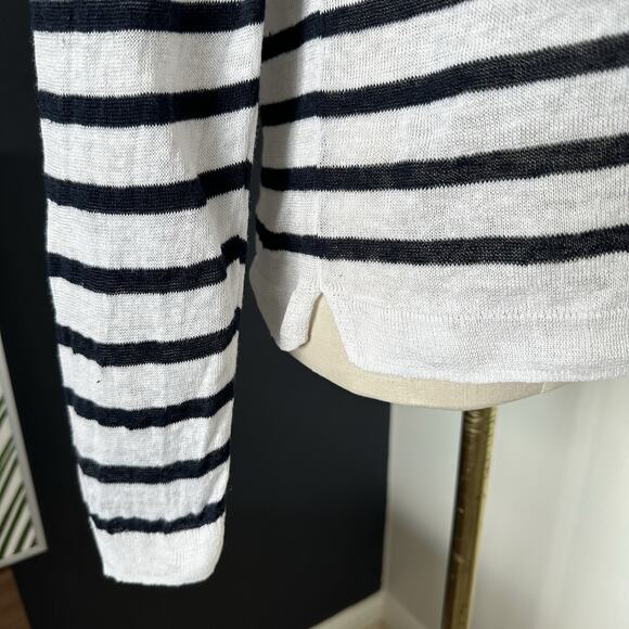 Uniqlo Linen Long Sleeve Pullover Stripe Nautical Preppy - Picture 4 of 9